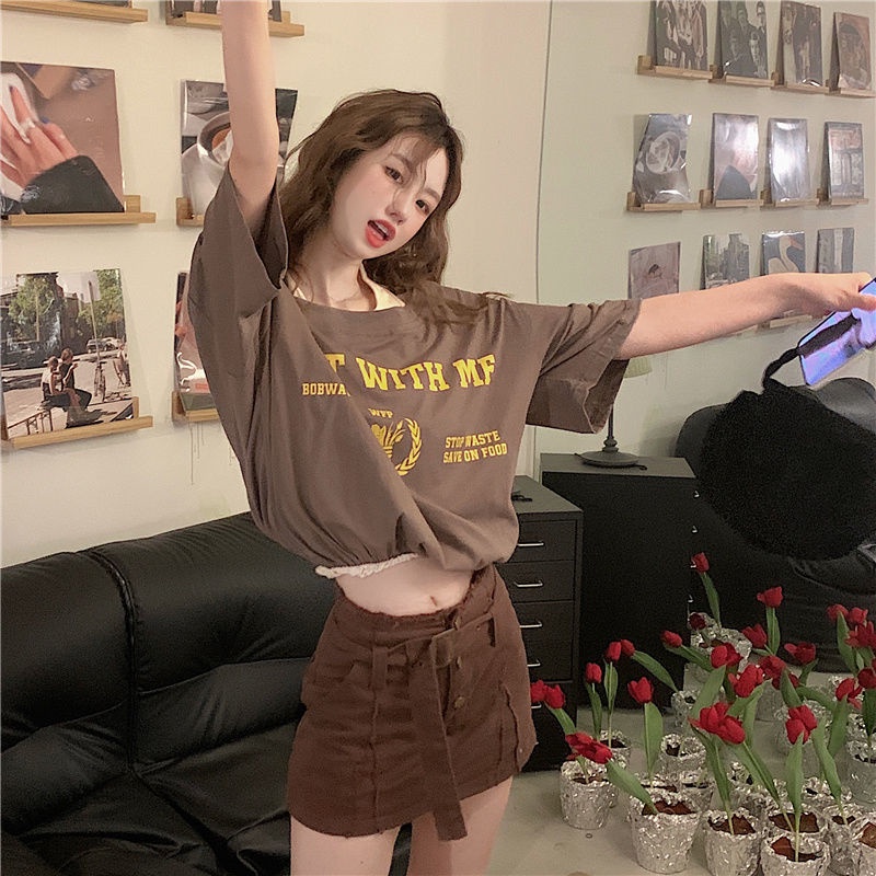 Áo Thun COZOK Trễ Vai Form Rộng Kiểu Dáng retro Hợp Thời Trang