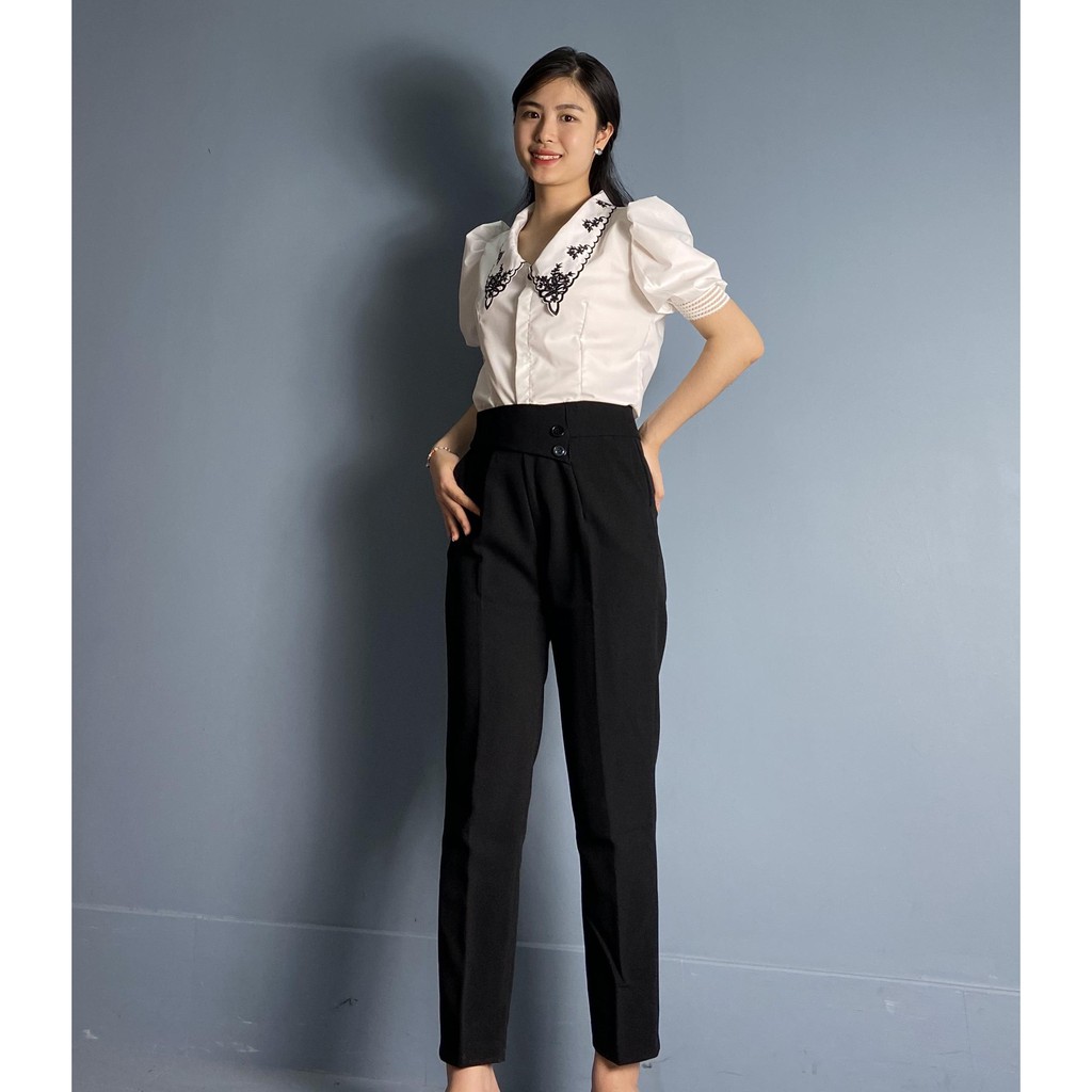 Quần baggy 2 cúc vạt lệch khóa sườn