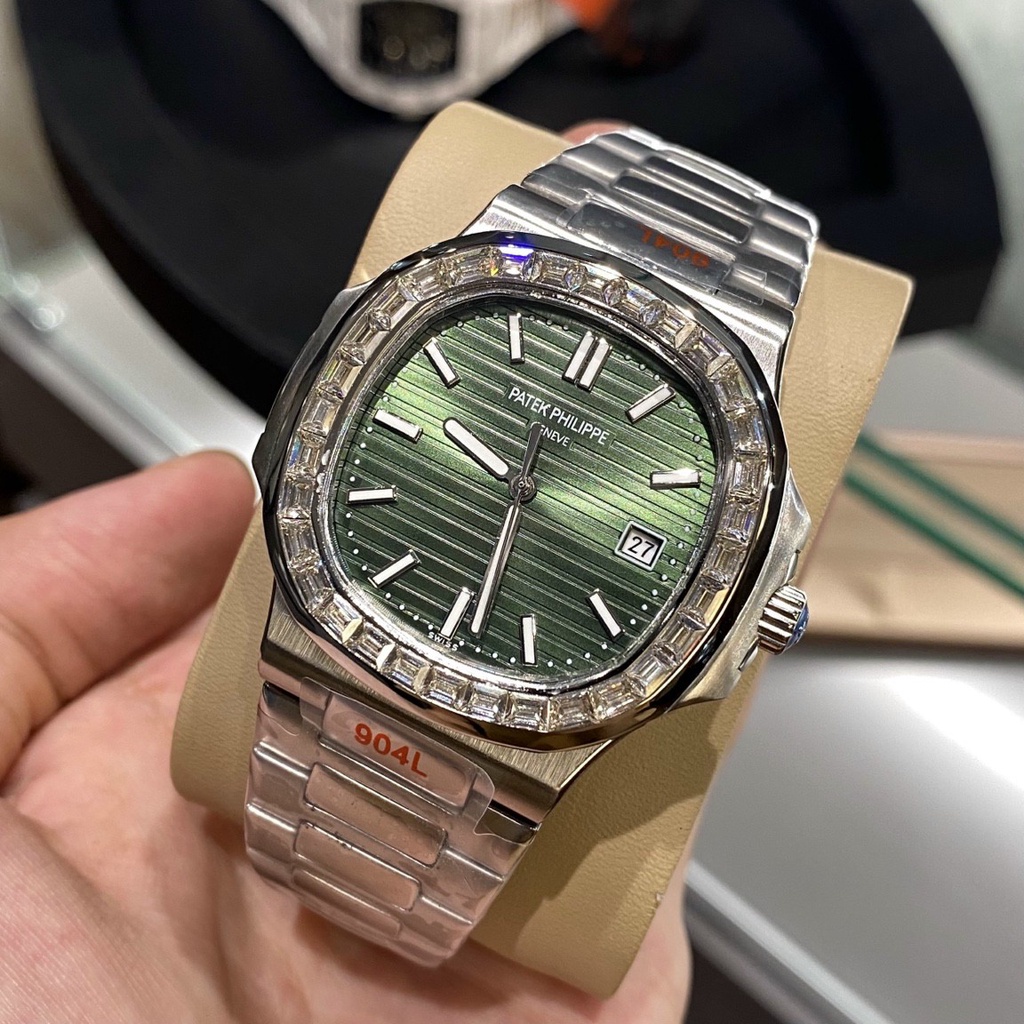 Đồng hồ Nam Ptk máy nhật chạy cơ Automatic vuông vành đá vuông size 41mm dây kim loại kim có dạ quang