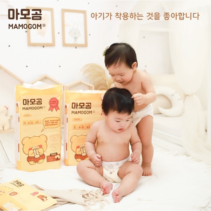Thùng 4 bịch bỉm hữu cơ mamogom công nghệ Hàn dán/quần đủ size S62/M52/M48/L44/XL40/XXL38