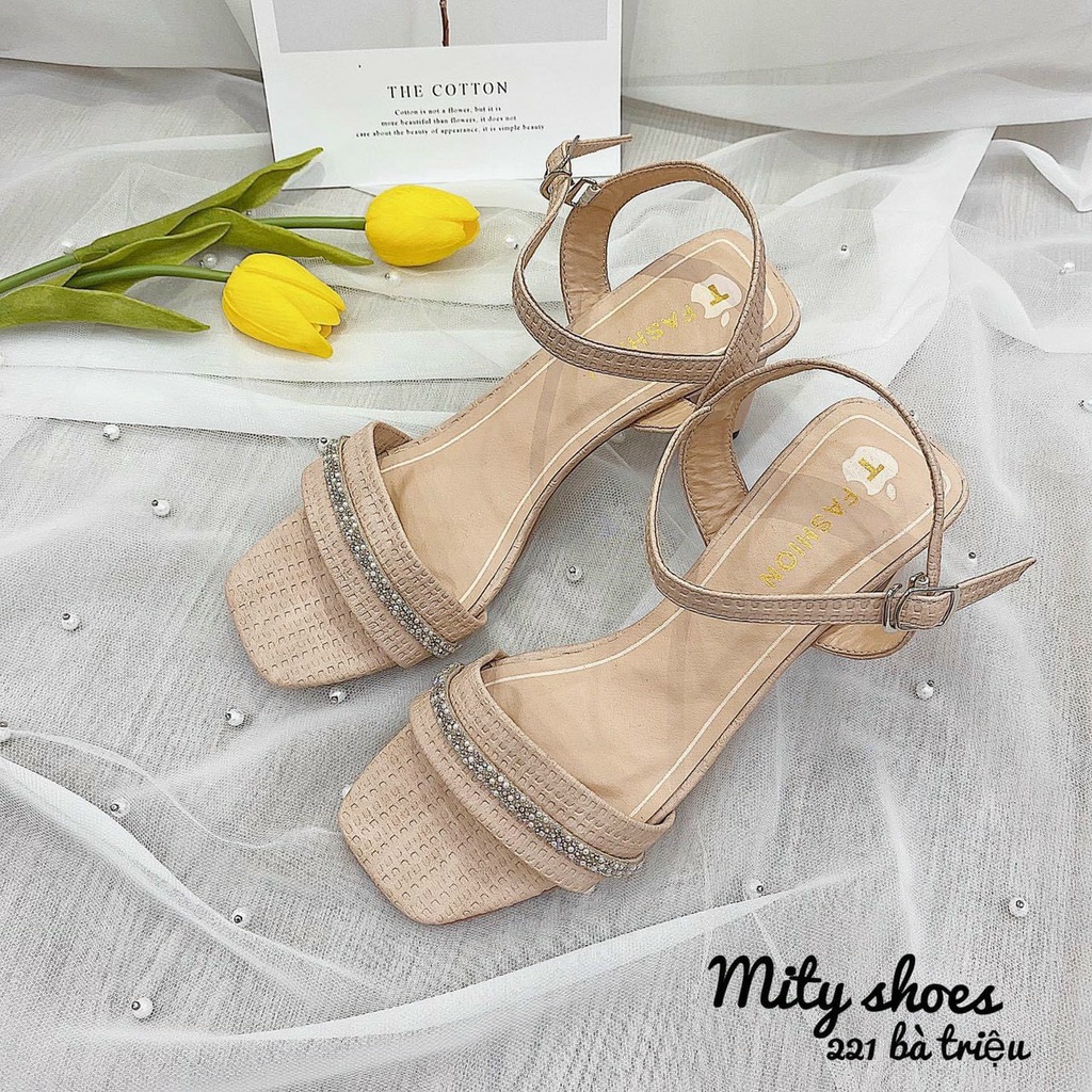 (S155) Sandal nữ cao 9 phân quai đính đá (mã G36 - hàng VNXK)