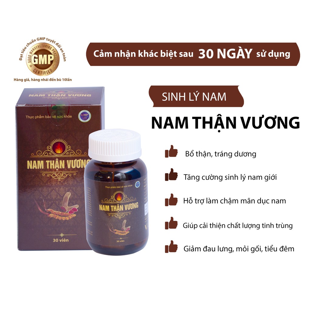 Tăng Cường Sinh Lý Nam Giới NAM THẬN VƯƠNG VAK Chống Xuất Tinh Sớm Bổ Thận Tráng Dương Giảm Đau Lưng Mỏi Gối Hộp 30 Viên