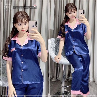 Bộ phi lụa phối tay ngắn quần dài