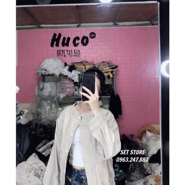 Áo khoác da nữ cổ trụ, màu đen trơn basic,dáng rộng ulzzang thu đông &lt;55kg