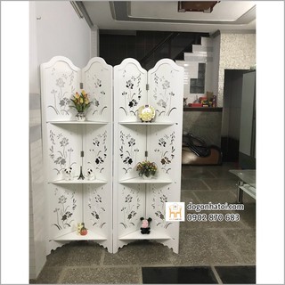 BÌNH PHONG LÁ SEN CÓ KỆ 4 CÁNH