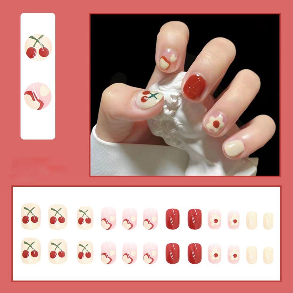 Hộp 24 Móng Tay Giả Ngắn / Tròn / Vuông Che Phủ Toàn Diện