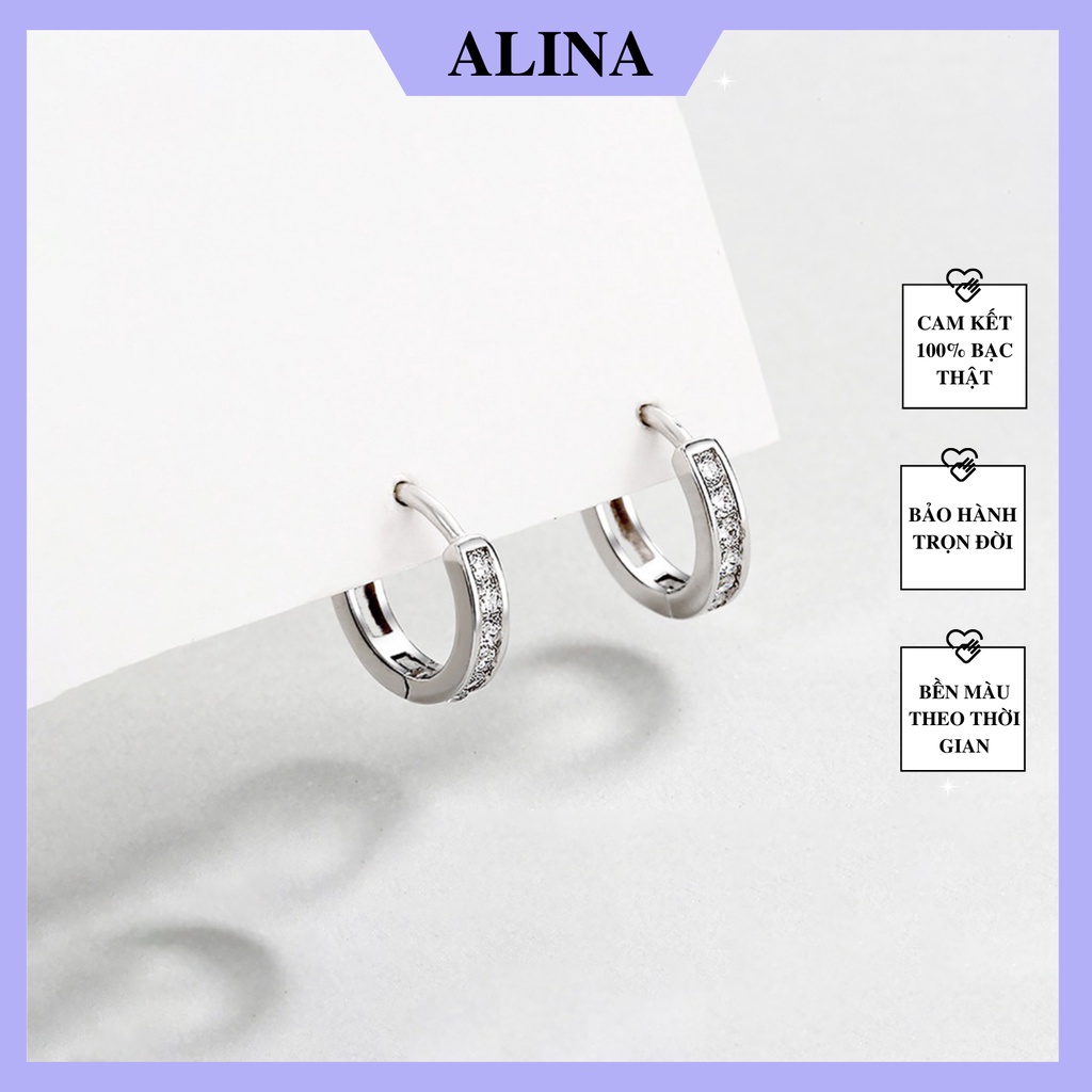 Khuyên Tròn Bạc 925 Dày 2.4mm Bấm Bật Đính Đá Đơn Giản Khoen Tròn Nam Nữ ALINA 1047