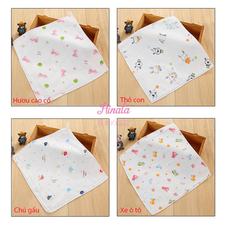 Set 5 Khăn gạc cho bé HINATA - 100% cotton, họa tiết dễ thương , mềm min an toàn cho da em bé KG05