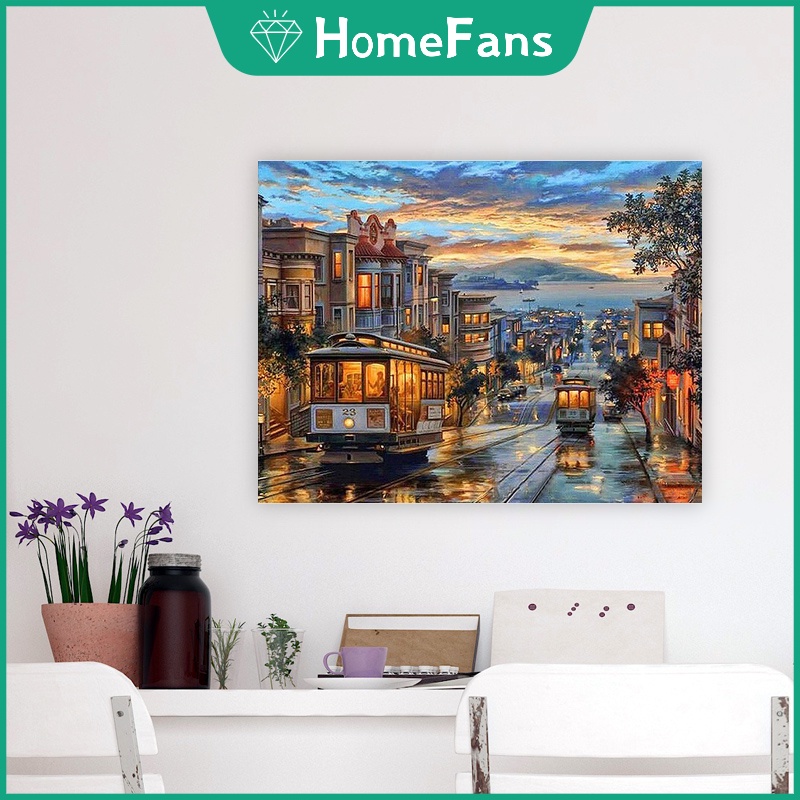 Bộ tranh Canvas 40X50cm tự làm họa tiết phong cảnh nổi tiếng trang trí phòng khách