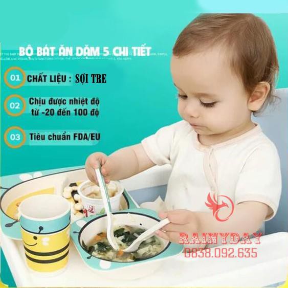 [ BH - 1 ĐỔI 1 ] Bộ bát, chén, khay, muỗng ăn dặm cho bé kiểu nhật kèm thìa dĩa hình thú an toàn cho bé