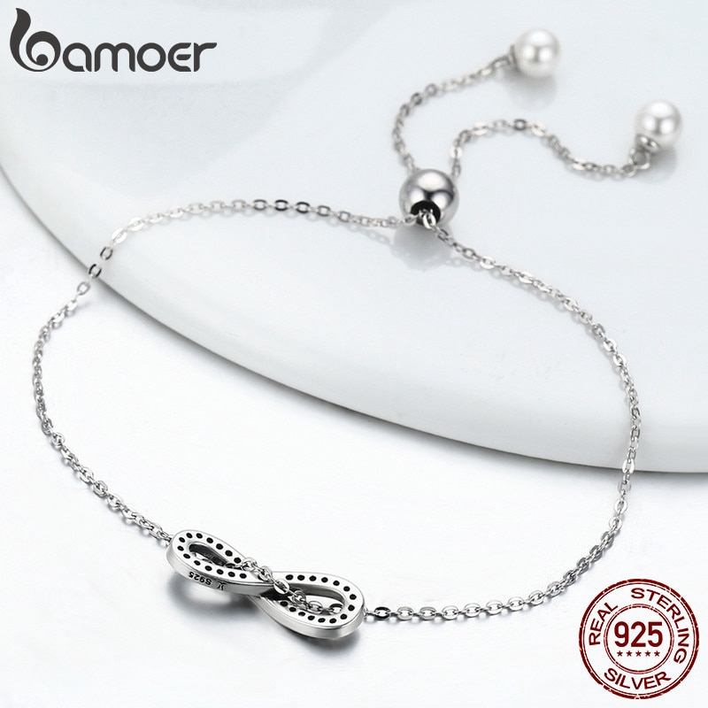 Vòng tay dây xích Bamoer bằng bạc sterling 925 gắn biểu tượng vô cực