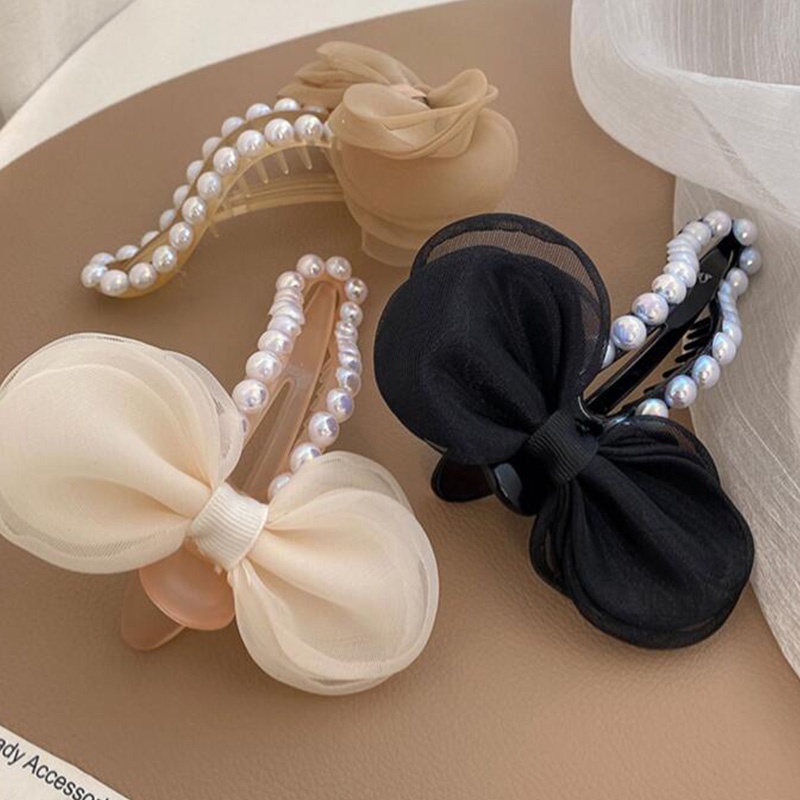 Kẹp Tóc Đính Nơ Và Ngọc Trai Xinh Xắn Dành Cho Nữ