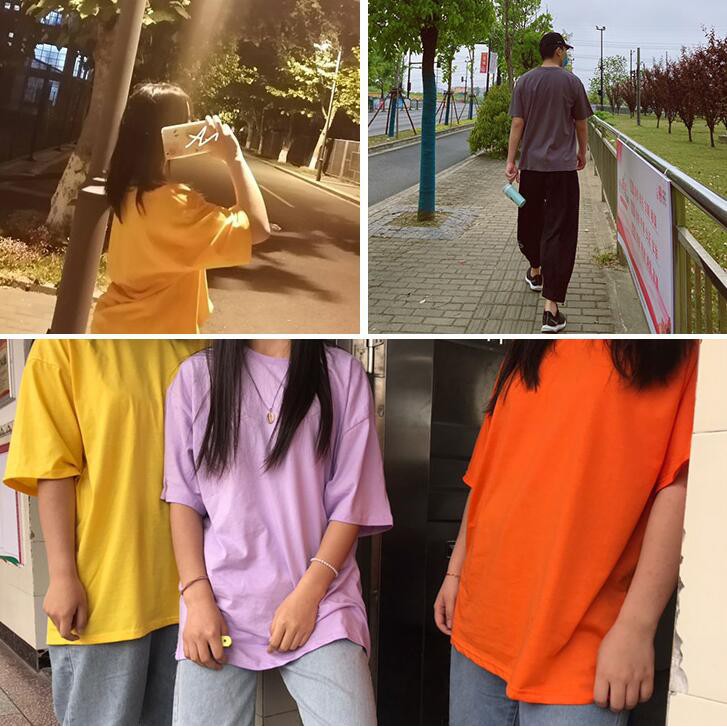 Áo thun tay ngắn màu trơn thời trang năng động cho nam nữ