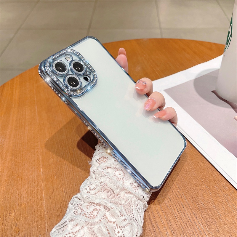 Ốp Điện Thoại Trong Suốt Đính Kim Cương Bảo Vệ Ống Kính Máy Ảnh Cho Iphone 13 14 Pro Max 11 12 Pro Max