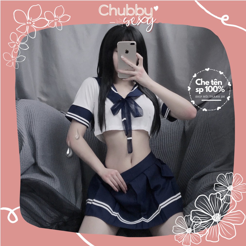 Cosplay Học Sinh Sexy - Set Đồ Ngủ Phong Cách Học Sinh Nhật Bản Áo Thắt Cavat Váy Xếp Ly Gợi Cảm  - CPL05 - Chubby.Sexy