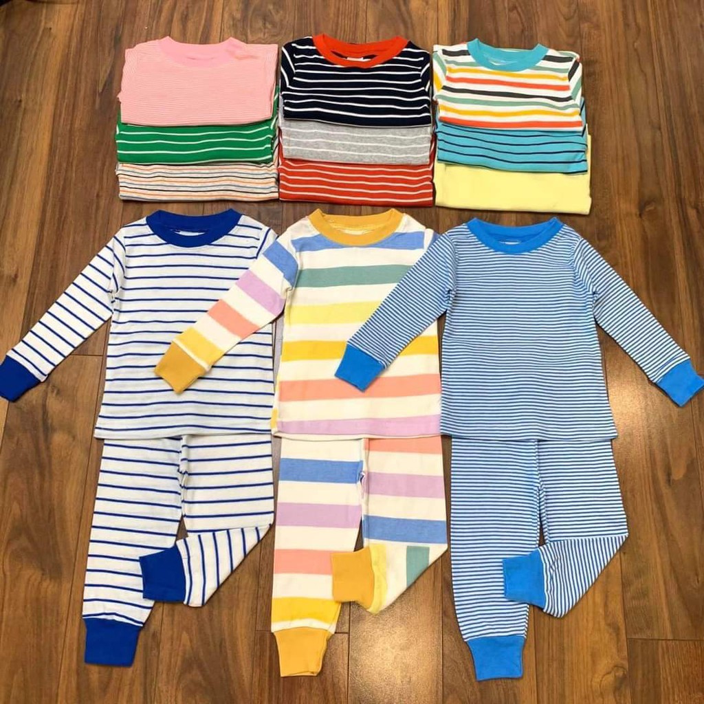 COMBO 02 Bộ Borip Gymboree thun Cotton mềm mịn Cổ tròn Kẻ ngang Dài tay cho bé trai bé gái Hàng loại 1 xuất Hàn