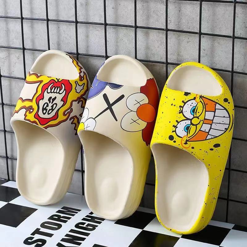 Dép hoa văn hình học Ullzang 2022 Nam và nữ Bọt biển đế cực dàyBob SquarePants Cartoon Doodle