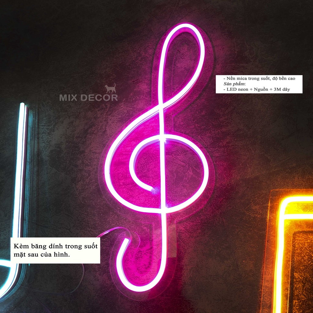Đèn led Neon trang trí | Hình Nhạc | Decor phòng ngủ | Đèn ngủ, dán tường | Quà Tặng Cực Chất , Led 12V- MIXJ