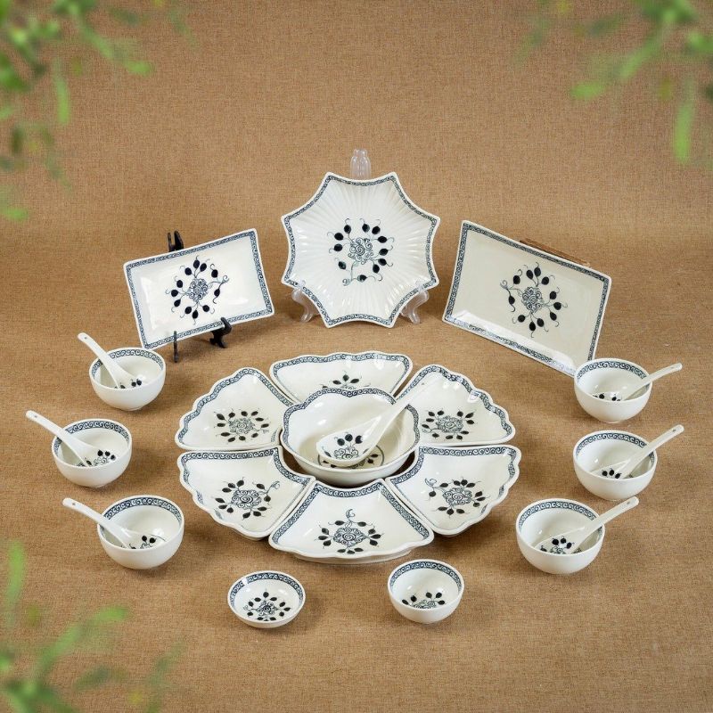 Bộ bát đĩa hoa mặt trời Bát Tràng,đường kính 45cm,55cm.