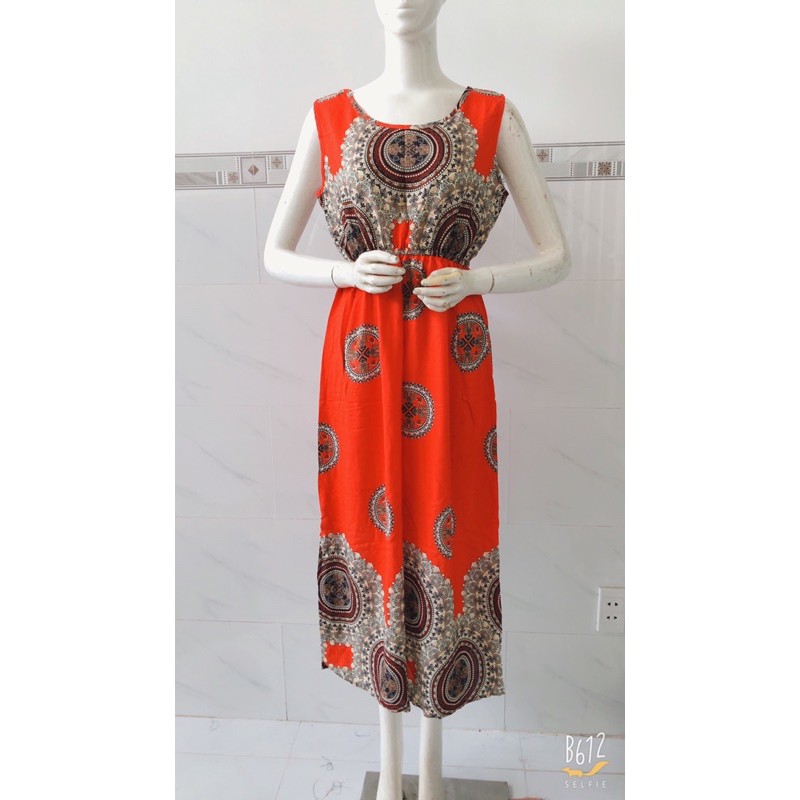 [48-60ký]Đầm maxi xát nách cổ tròn vải tole dáng dài | BigBuy360 - bigbuy360.vn