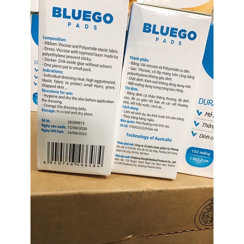 Băng cá nhân vải BLUEGO hộp 102 miếng