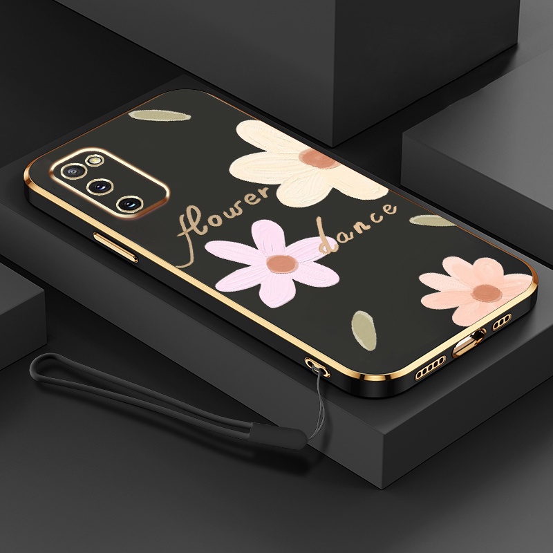 Ốp Điện Thoại Mềm Hình Vuông Họa Tiết Hoa Kèm Dây Đeo Cho Samsung Galaxy S20 Plus S20FE S20 Ultra S21 Plus S21 Ultra 2022