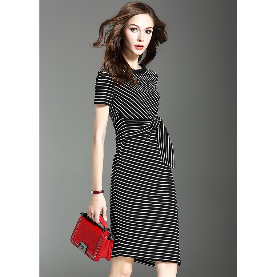 [45-67kg] SIÊU RẺ - ĐẦM ÔM DỰ TIỆC, ĐẦM ÔM BODY XẺ TÀ  KIỂU ĐẦM THUN SỌC PHỐI REN CỘT NƠ EO - ĐẦM CÔNG SỞ NỮ D376 | BigBuy360 - bigbuy360.vn