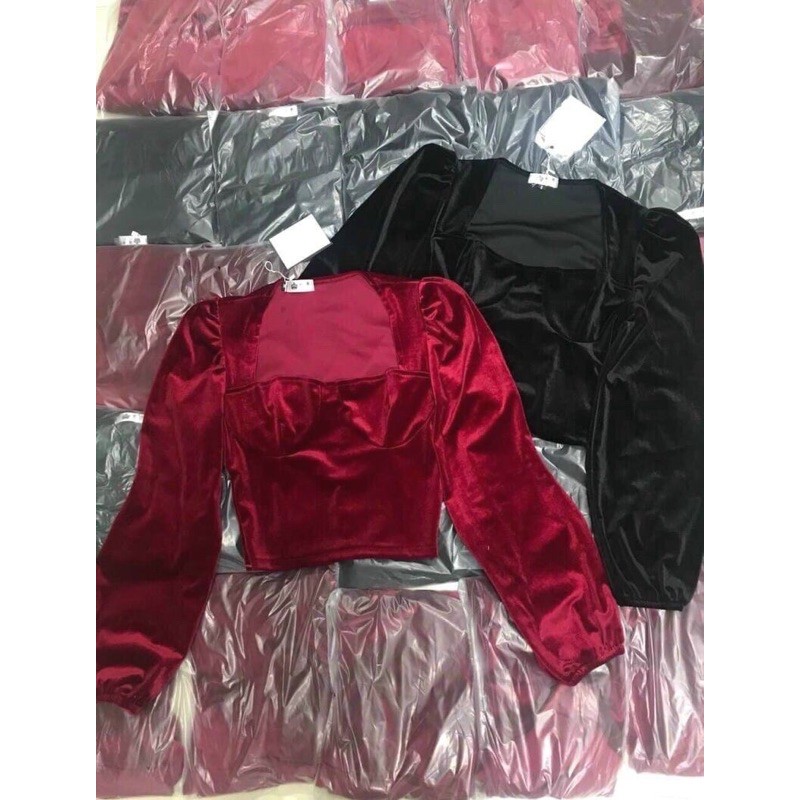 Áo nhung cổ vuông