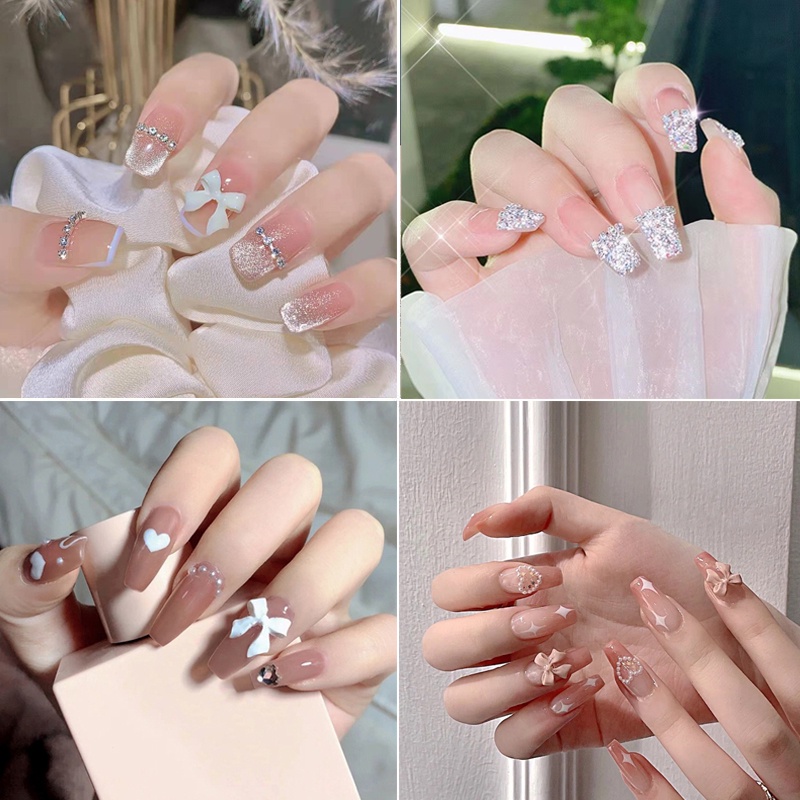 Set 24 móng tay giả nhiều mẫu họa tiết xinh xắn tùy chọn thời trang mới cho nữ