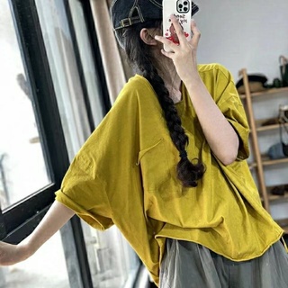 Áo Thun Màu Trơn Nữ Mùa Hè Phiên Bản Hàn Quốc Thường Ngày Siêu Rời Mỏng Hơn Nhìn Phía Trước Ngắn Lưng Dài Uốn Mỏng Nguyên Chất Cotton T Tay Ngắn