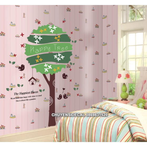 Decal dán tường - Thân Cây Sọc Xanh lá