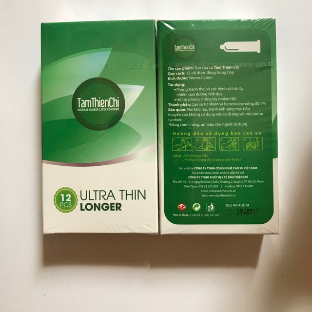 Bao cao su tâm thiện chí ULTRA THIN LONGER hộp 12 cái bao trơn có kéo dài quan hệ 7% benzokin