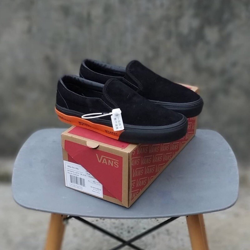 Giày Thể Thao Vans Slip On Wtaps Gps Màu Đen Cam Nhập Khẩu Cao Cấp