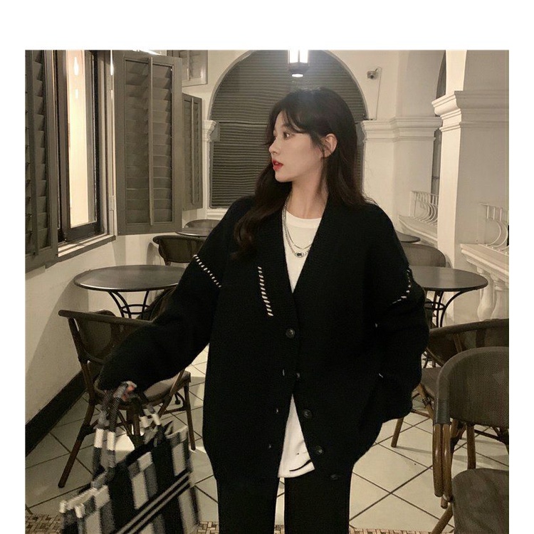 Áo khoác cardigan dệt kim dáng rộng phong cách Hàn Quốc mới