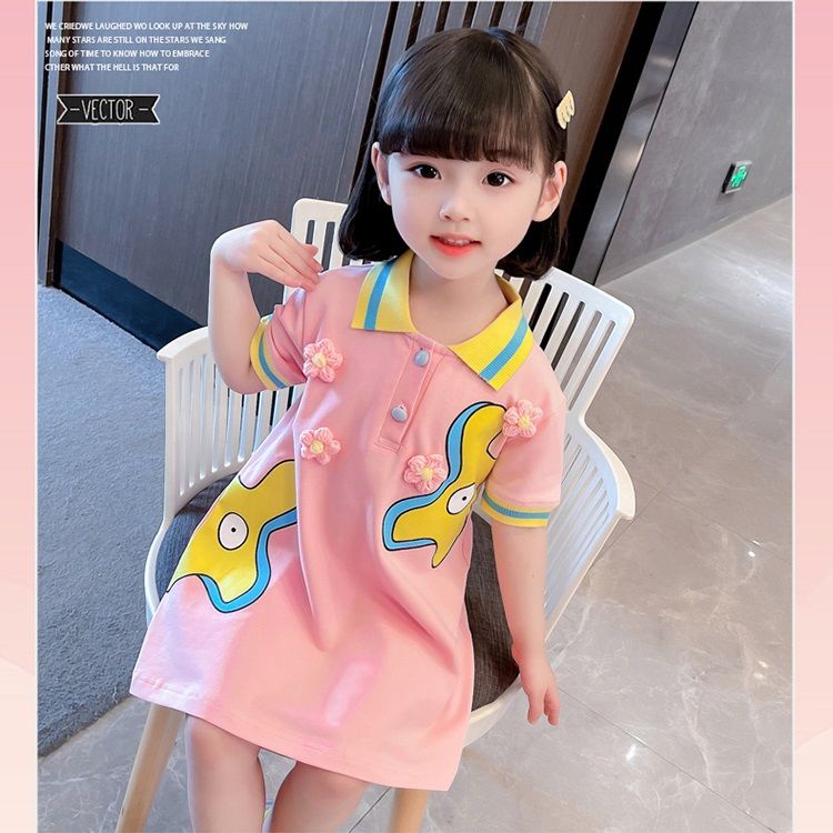 Đầm Polo Ngắn Tay Họa Tiết Hoạt Hình Đáng Yêu Thời Trang Mùa Hè Hàn Quốc Dành Cho Bé Gái 2023