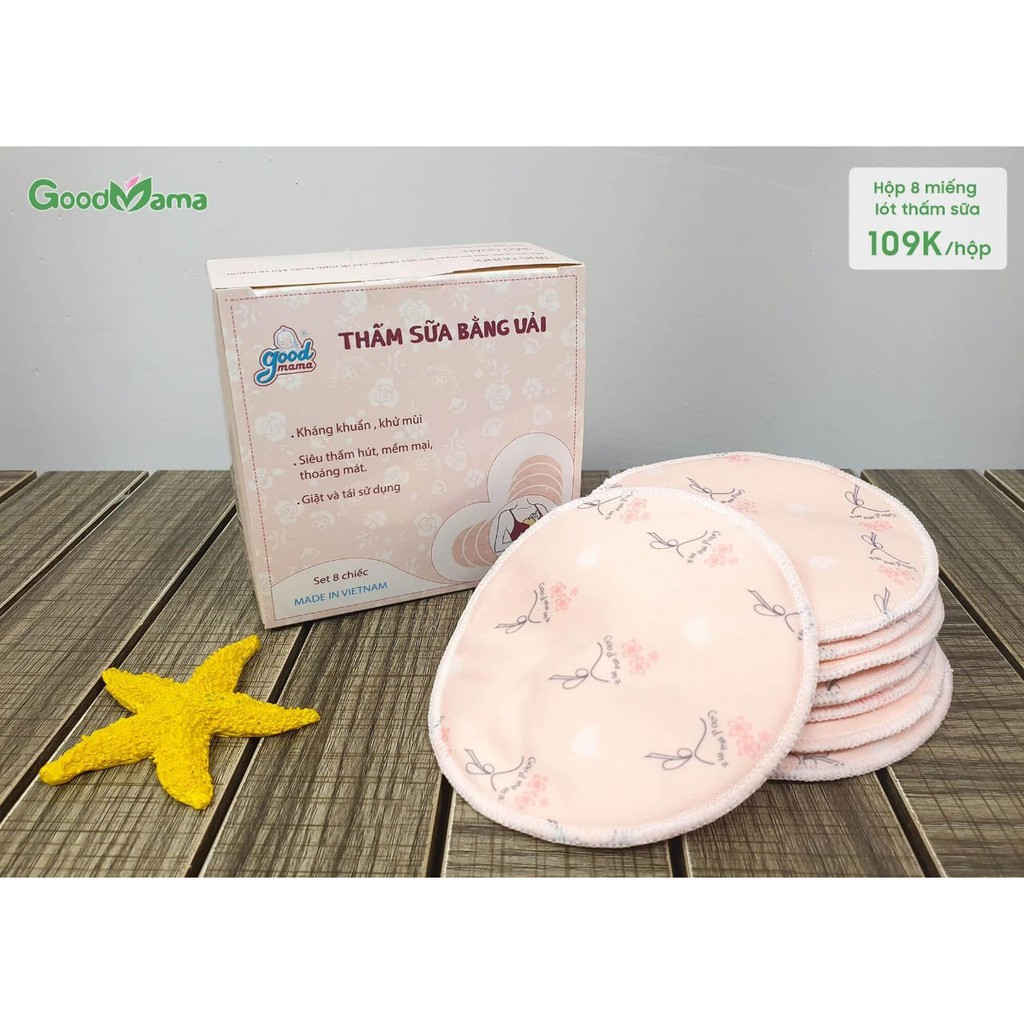 Miếng lót thấm sữa bằng vải giặt được goodmama ( hộp 8 miếng) mẫu mới, siêu thấm hút, sử dụng nhiều lần