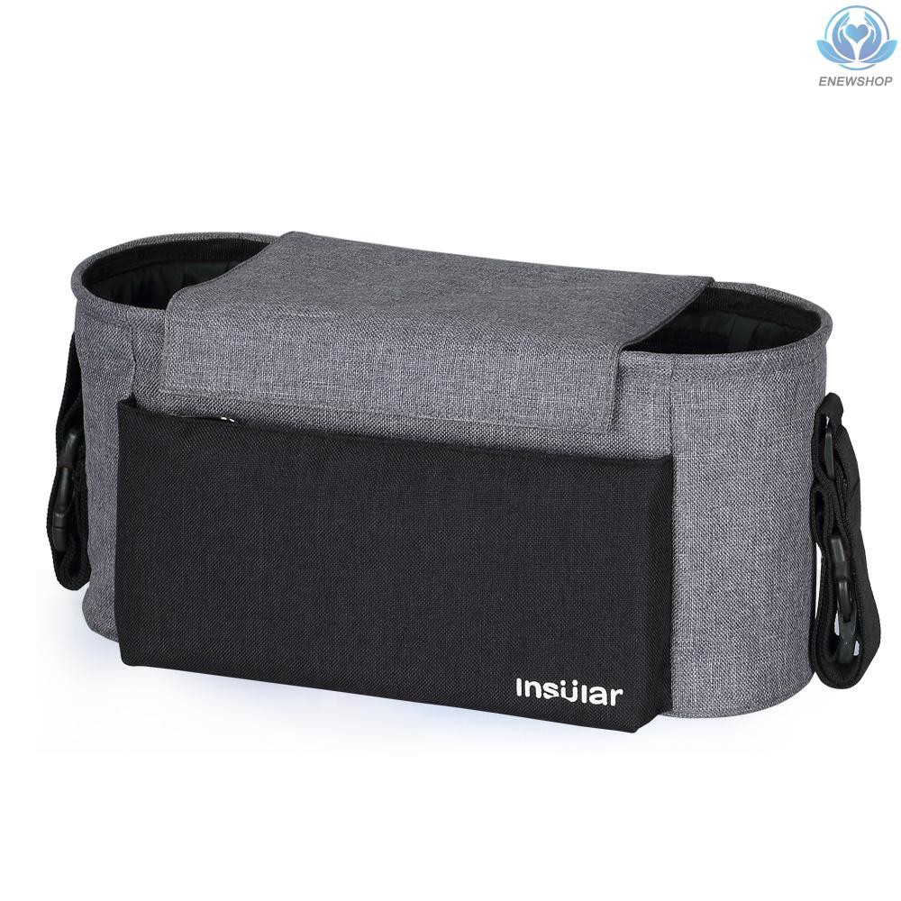 ♥♥enew~Universial Stroller Organizer Bag Diaper Bottle Storage Bag Cup Holder with Shoulder Strap Grey