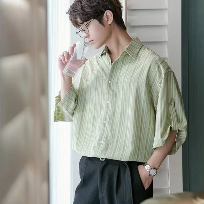 Áo Sơ Mi Tay Nam Ngắn Dáng Rộng Kẻ Sọc Thời Trang Hàn Quốc Trẻ Trung Cho fashion áo sơ mi unisex áo sơ mi nam form rộng