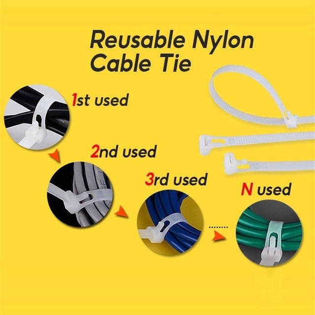 Bộ 100 Dây Buộc Dây Cáp Nylon Co Giãn Nhiều Màu Sắc Có Thể Điều Chỉnh