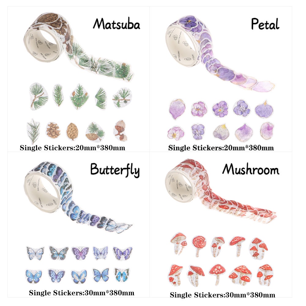 Cuộn 100 Miếng Dán Trang Trí Sổ Lưu Niệm Hình Hoa/Bướm/Bướm DIY