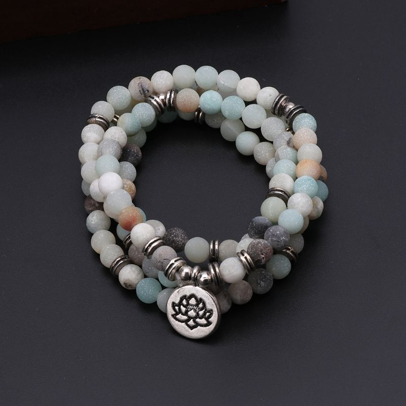 Vòng cổ chuỗi hạt đá mala amazonite 108 hạt