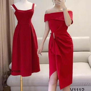 Đầm đỏ lệch vai