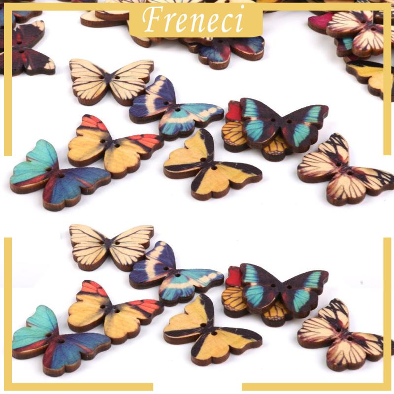 Set 100 Nút Gỗ Hình Bướm Nhiều Màu Sắc Dùng May Vá DIY