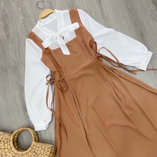 ĐẦM NÂU NƠ CỔ VINTAGE