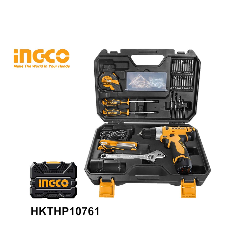 Bộ máy khoan pin và công cụ cầm tay INGCO HKTHP10761 gồm 76 món đa dạng, vali nhựa tiện lợi, tránh thất lạc