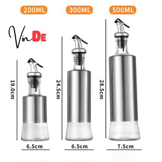 Chai Đựng Dầu Ăn, Gia Vị Thủy Tinh Thông Minh Bọc Inox, Chiết Rót Chống Tràn Vinde