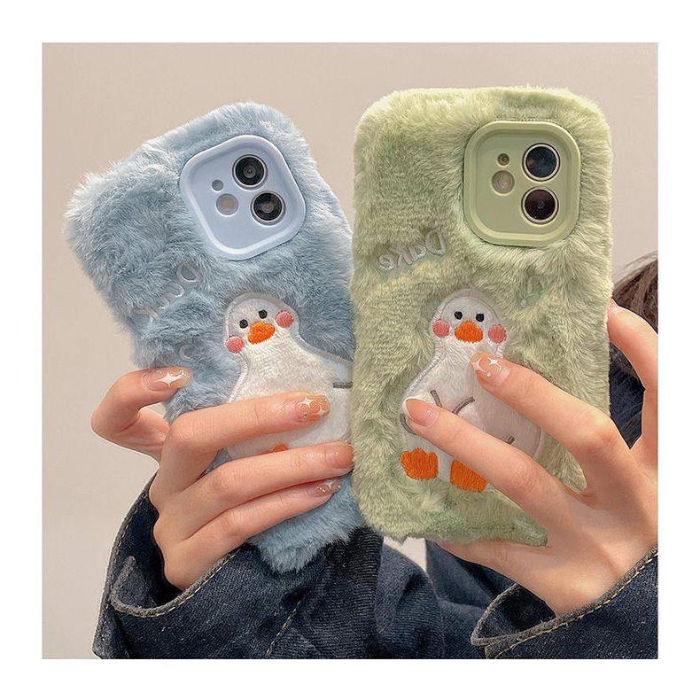 Ốp điện thoại vải lông nhung in hình chú vịt thời trang thu đông thích hợp cho iphone 14 13 12 11 pro max  X xr Xsmax 6 7 8 plus 12 13mini