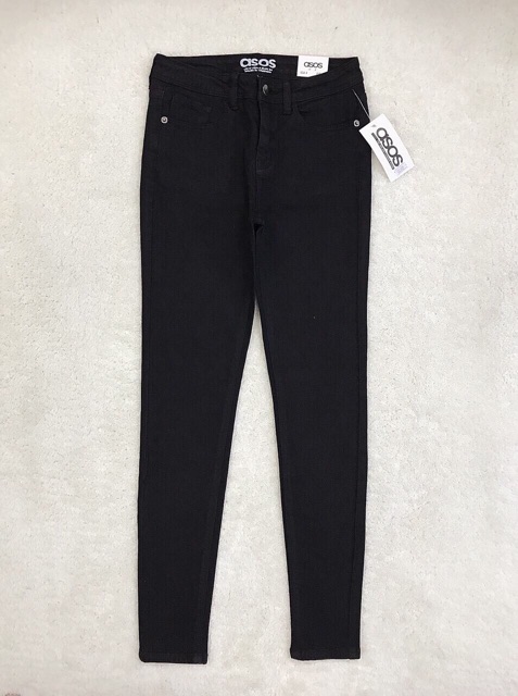 Quần jeans đen trắng dài lưng cao phom ôm