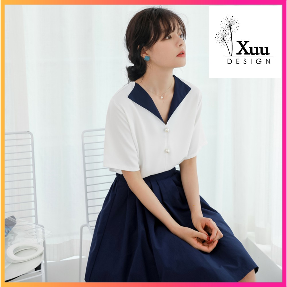 Áo sơ mi nữ 💖Xuu Design💖 Áo kiểu nữ phối cổ V tay rơi form rộng mặc thoải mái chất vải nhẹ mát -SP15 | BigBuy360 - bigbuy360.vn