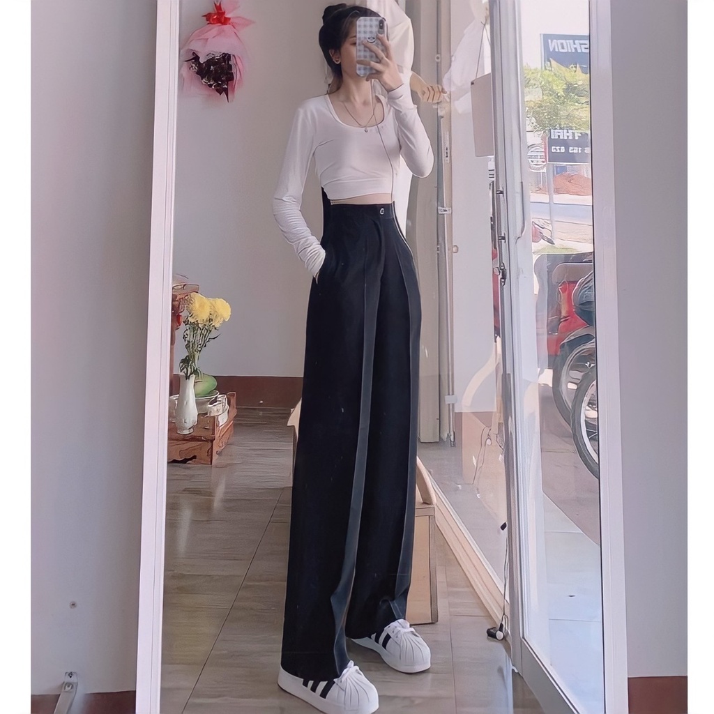 Quần nữ suông rộng dáng dài bigsize béo mâp có màu đen trăng be